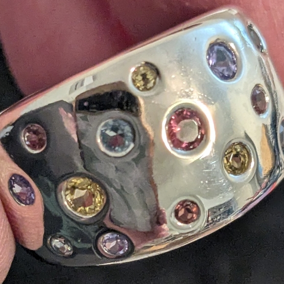 925 Solid Sterling Silver Scattered Multicolor CZ Gemstone Ring Size 10 - Picture 5 of 10
